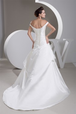 A-Line Satin Fine Netting Off-the-Shoulder New Arrival Wedding Dresses 2030839