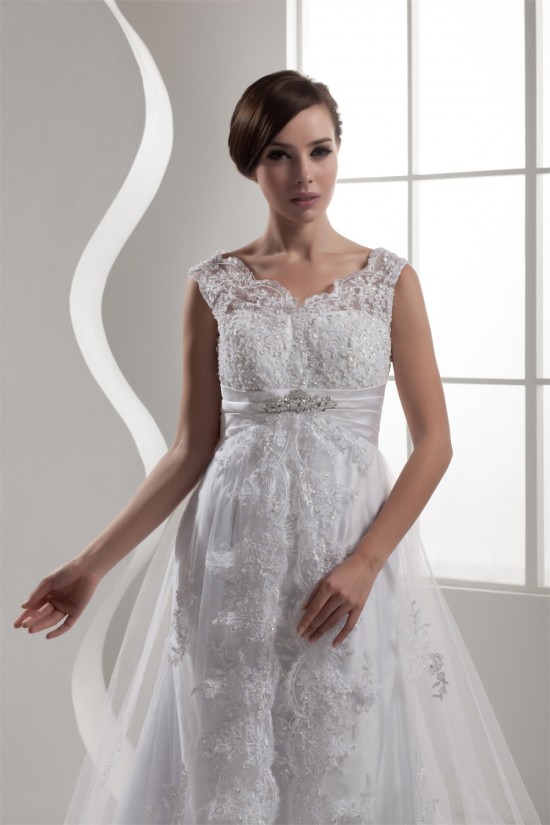A-Line Satin Fine Netting Beaded Lace Sleeveless Straps Wedding Dresses 2030841 A-Line Satin Fine Netting Beaded Lace Sleeveless Straps Wedding Dresses 2030841