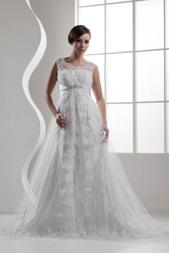 A-Line Satin Fine Netting Beaded Lace Sleeveless Straps Wedding Dresses 2030841 A-Line Satin Fine Netting Beaded Lace Sleeveless Straps Wedding Dresses 2030841
