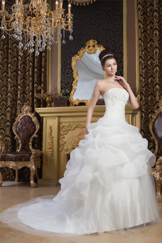 Satin Fine Netting Strapless Ball Gown Sleeveless Wedding Dresses 2030842 Satin Fine Netting Strapless Ball Gown Sleeveless Wedding Dresses 2030842
