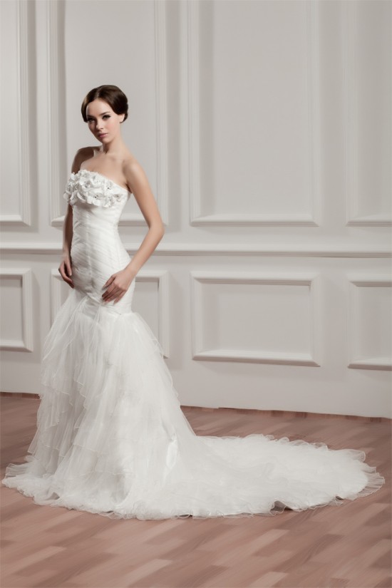 Satin Fine Netting Strapless Mermaid/Trumpet Sweet Wedding Dresses 2030843 Satin Fine Netting Strapless Mermaid/Trumpet Sweet Wedding Dresses 2030843