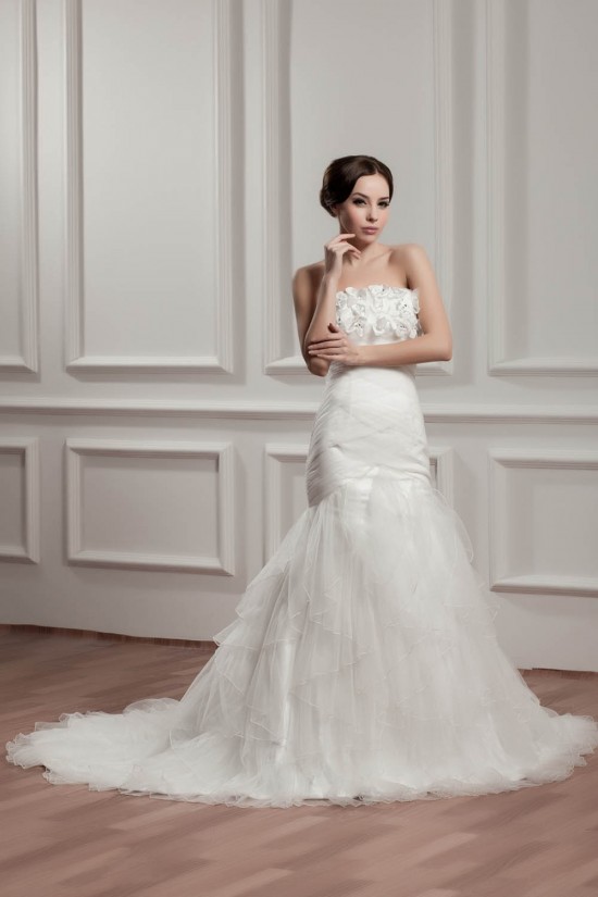 Satin Fine Netting Strapless Mermaid/Trumpet Sweet Wedding Dresses 2030843 Satin Fine Netting Strapless Mermaid/Trumpet Sweet Wedding Dresses 2030843