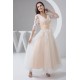 A-Line Satin Lace 3/4 Length Sleeve V-Neck Lace Reception Wedding Dresses 2030848