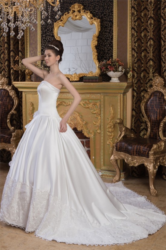 Satin Lace A-Line Strapless Sleeveless Most Beautiful Wedding Dresses 2030849 Satin Lace A-Line Strapless Sleeveless Most Beautiful Wedding Dresses 2030849