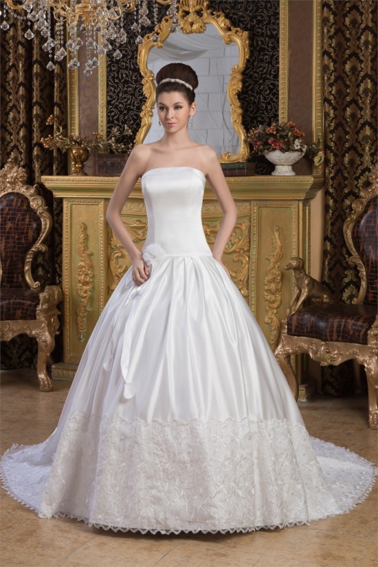 Satin Lace A-Line Strapless Sleeveless Most Beautiful Wedding Dresses 2030849 Satin Lace A-Line Strapless Sleeveless Most Beautiful Wedding Dresses 2030849