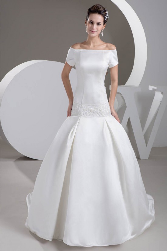 Satin Square Sleeveless A-Line Beaded Off-the-Shoulder Wedding Dresses 2030853 Satin Square Sleeveless A-Line Beaded Off-the-Shoulder Wedding Dresses 2030853