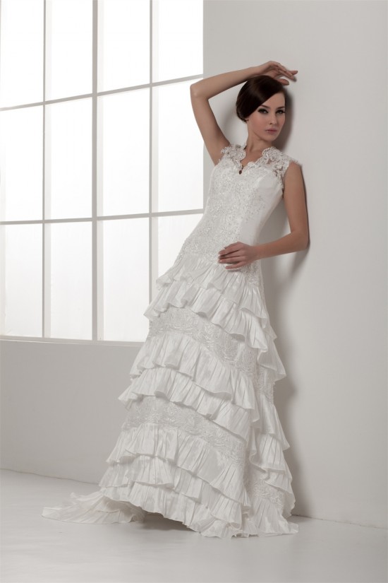 Satin Lace Taffeta Sleeveless A-Line V-Neck New Arrival Wedding Dresses 2030856 Satin Lace Taffeta Sleeveless A-Line V-Neck New Arrival Wedding Dresses 2030856