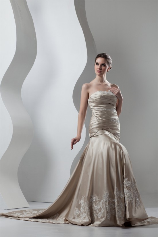 A-Line Satin Sleeveless Strapless Lace Wedding Dresses 2030859 A-Line Satin Sleeveless Strapless Lace Wedding Dresses 2030859