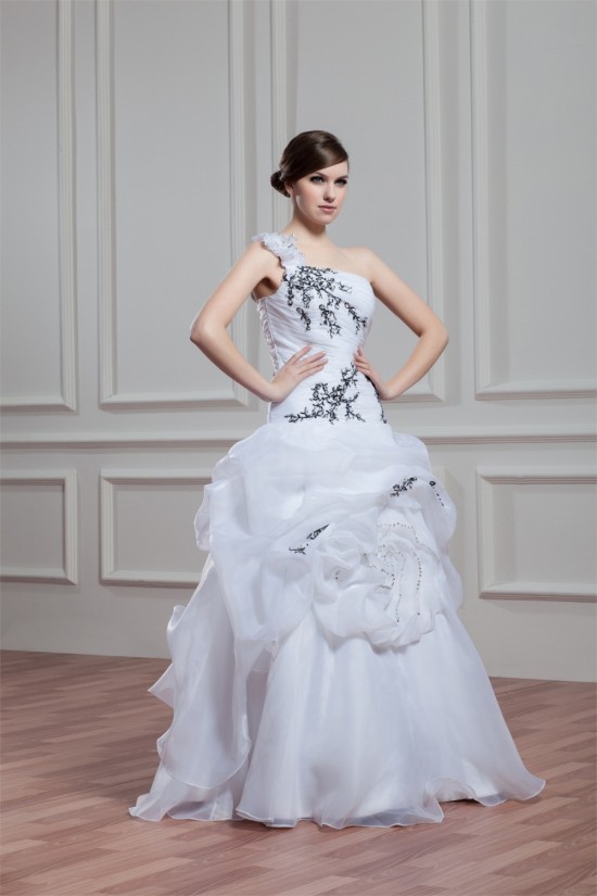 Satin Organza Ball Gown Sleeveless One-Shoulder Wedding Dresses 2030861 Satin Organza Ball Gown Sleeveless One-Shoulder Wedding Dresses 2030861