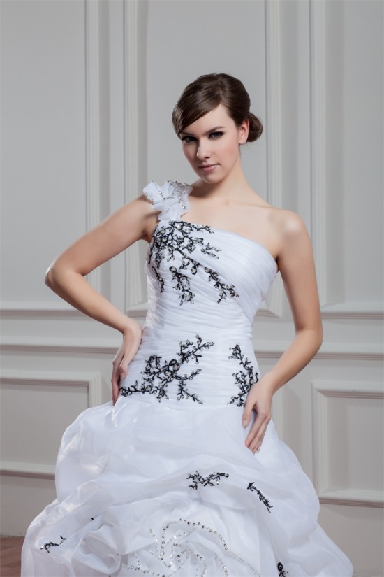 Satin Organza Ball Gown Sleeveless One-Shoulder Wedding Dresses 2030861 Satin Organza Ball Gown Sleeveless One-Shoulder Wedding Dresses 2030861