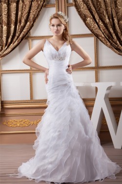 A-Line Satin Organza Sleeveless Wedding Dresses 2030864