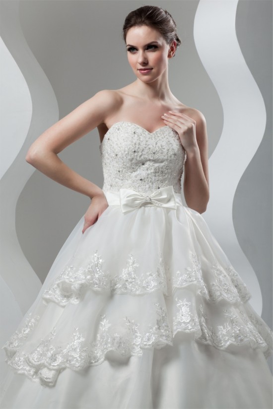 Satin Organza Sweetheart Ball Gown Sleeveless Beaded Lace Wedding Dresses 2030870
