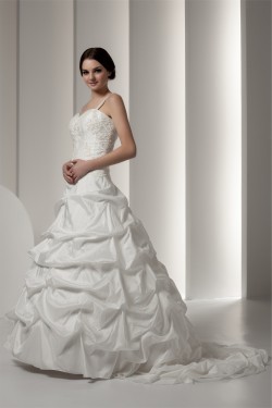 Satin Taffeta Sleeveless Spaghetti Straps Lace Wedding Dresses 2030890