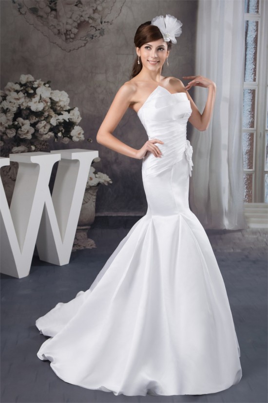 Mermaid/Trumpet Strapless Court Train Wedding Dresses 2030892