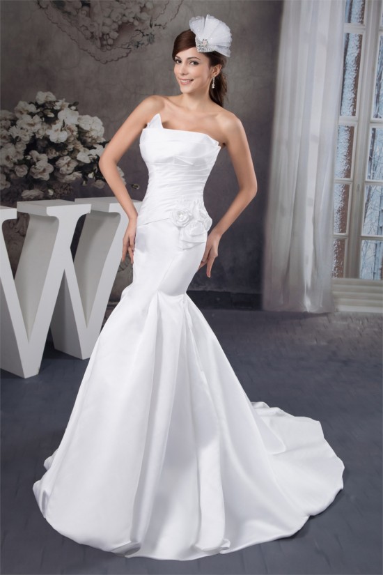 Mermaid/Trumpet Strapless Court Train Wedding Dresses 2030892
