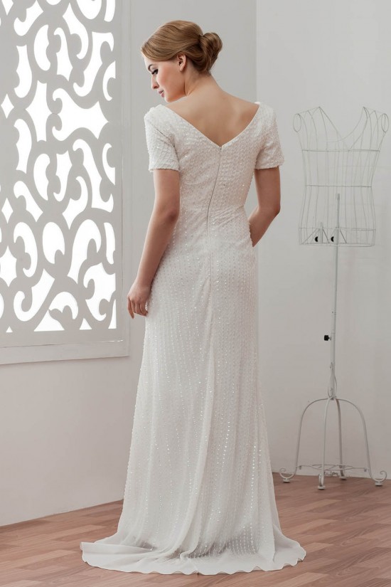Short Sleeves Sheath/Column V-Neck Beaded Sequins Wedding Dresses 2030903 Short Sleeves Sheath/Column V-Neck Beaded Sequins Wedding Dresses 2030903