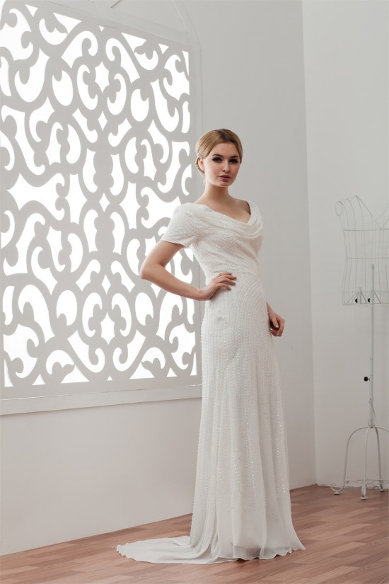 Short Sleeves Sheath/Column V-Neck Beaded Sequins Wedding Dresses 2030903 Short Sleeves Sheath/Column V-Neck Beaded Sequins Wedding Dresses 2030903