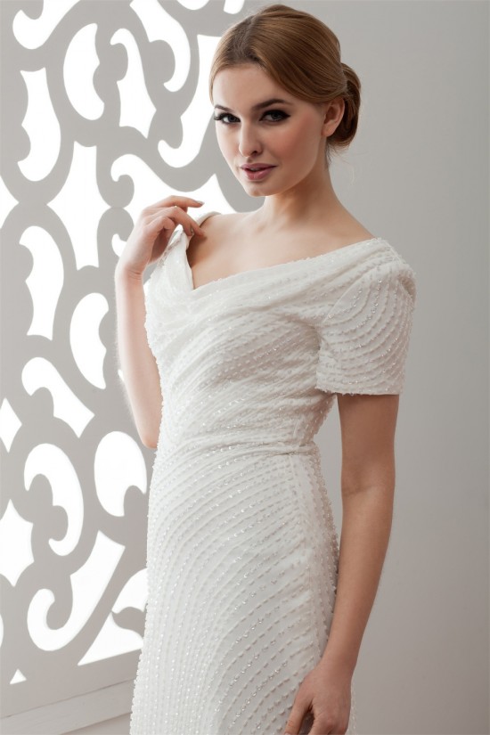 Short Sleeves Sheath/Column V-Neck Beaded Sequins Wedding Dresses 2030903 Short Sleeves Sheath/Column V-Neck Beaded Sequins Wedding Dresses 2030903
