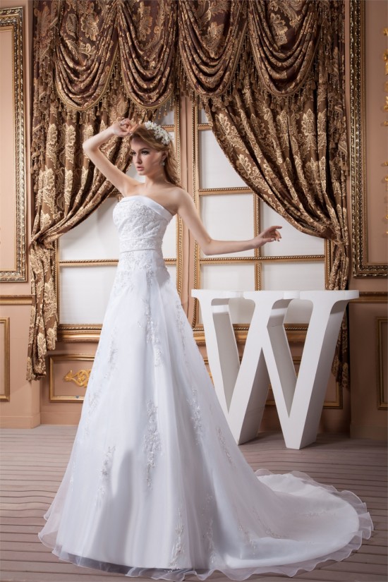 A-Line Satin Organza Strapless Beaded Lace Wedding Dresses 2030907 A-Line Satin Organza Strapless Beaded Lace Wedding Dresses 2030907