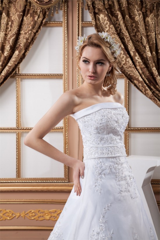 A-Line Satin Organza Strapless Beaded Lace Wedding Dresses 2030907 A-Line Satin Organza Strapless Beaded Lace Wedding Dresses 2030907
