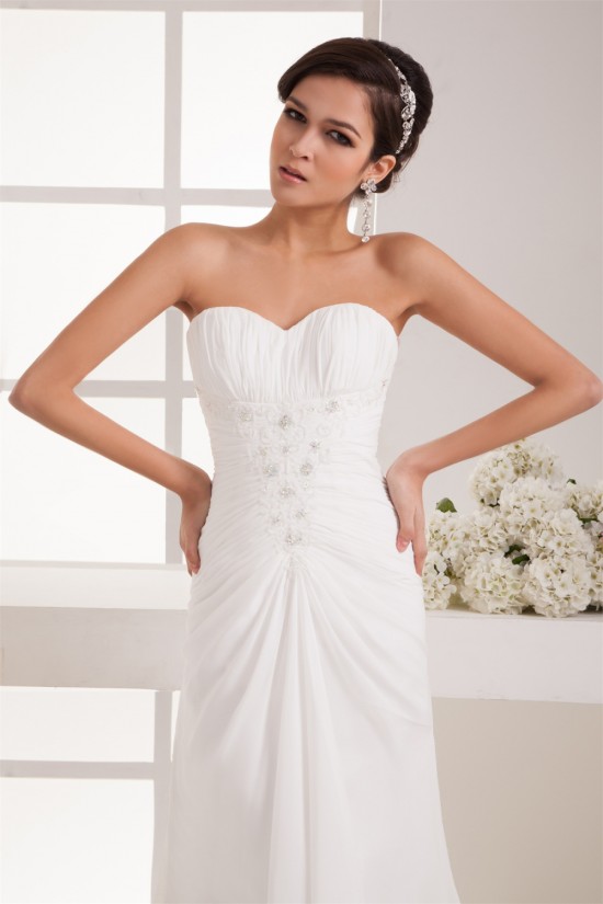 Sheath/Column Sweetheart Chiffon Sweep Train Wedding Dresses 2030913