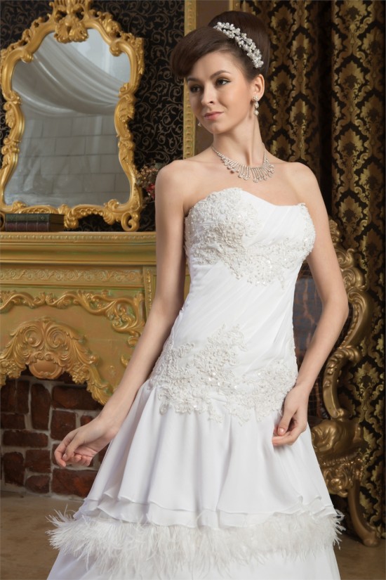 A-Line Strapless Chiffon Satin Feathers Most Beautiful Wedding Dresses 2030919 A-Line Strapless Chiffon Satin Feathers Most Beautiful Wedding Dresses 2030919