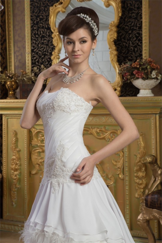 A-Line Strapless Chiffon Satin Feathers Most Beautiful Wedding Dresses 2030919 A-Line Strapless Chiffon Satin Feathers Most Beautiful Wedding Dresses 2030919