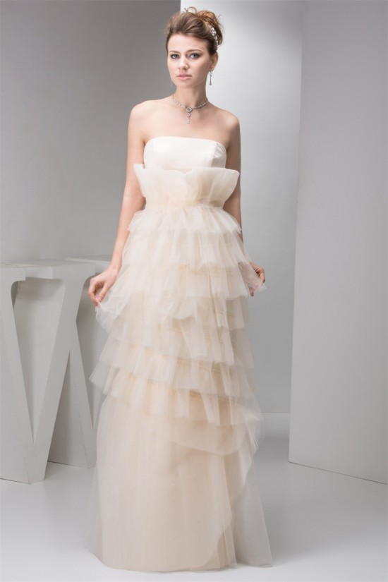 Sheath/Column Strapless Floor-Length Tiered Beautiful Wedding Dresses 2030922