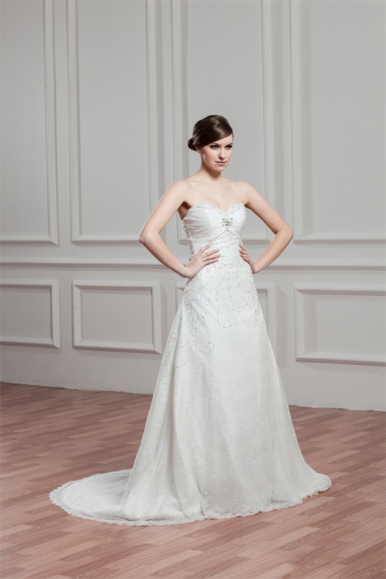 Sleeveless Lace Taffeta Sweetheart A-Line Best Wedding Dresses 2030924