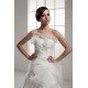 A-Line Strapless Chapel Train Sleeveless Satin Lace Wedding Dresses 2030934