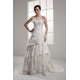A-Line Strapless Chapel Train Sleeveless Satin Lace Wedding Dresses 2030934