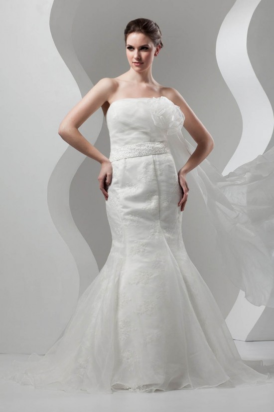 Sleeveless Satin Lace Organza Mermaid/Trumpet Beaded Wedding Dresses 2030940 Sleeveless Satin Lace Organza Mermaid/Trumpet Beaded Wedding Dresses 2030940