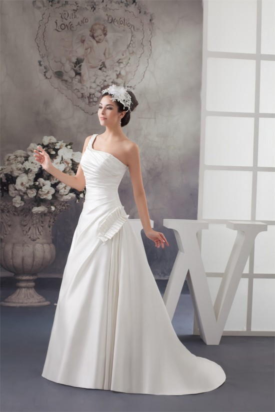 Sleeveless Satin One-Shoulder A-Line Beaded Wedding Dresses 2030941 Sleeveless Satin One-Shoulder A-Line Beaded Wedding Dresses 2030941