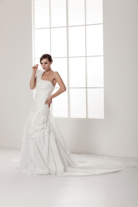 Sleeveless Satin Taffeta A-Line One-Shoulder Wedding Dresses 2030945 Sleeveless Satin Taffeta A-Line One-Shoulder Wedding Dresses 2030945