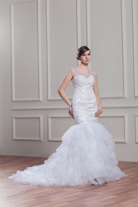 Sleeveless Sheer Mermaid/Trumpet Satin Organza Wedding Dresses 2030953 Sleeveless Sheer Mermaid/Trumpet Satin Organza Wedding Dresses 2030953