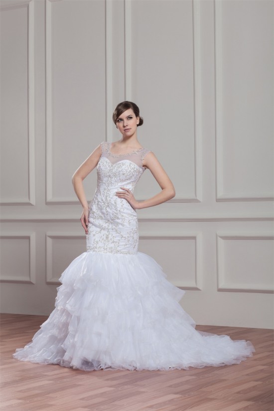 Sleeveless Sheer Mermaid/Trumpet Satin Organza Wedding Dresses 2030953 Sleeveless Sheer Mermaid/Trumpet Satin Organza Wedding Dresses 2030953
