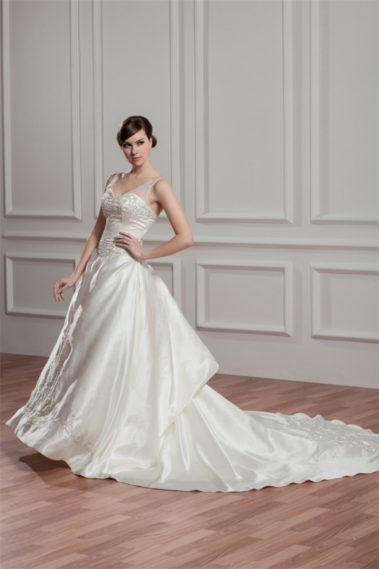 Sleeveless Sheer Satin Fine Netting A-Line Wedding Dresses 2030954 Sleeveless Sheer Satin Fine Netting A-Line Wedding Dresses 2030954