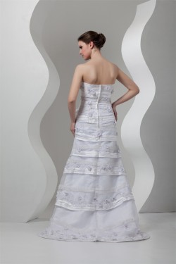 Sleeveless Soft Sweetheart A-Line Satin Organza Embellished Wedding Dresses 2030956