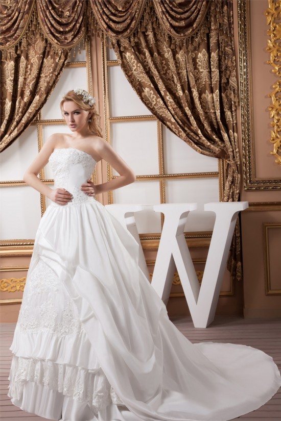 Sleeveless Strapless Satin Taffeta Ball Gown Lace Wedding Dresses 2030969