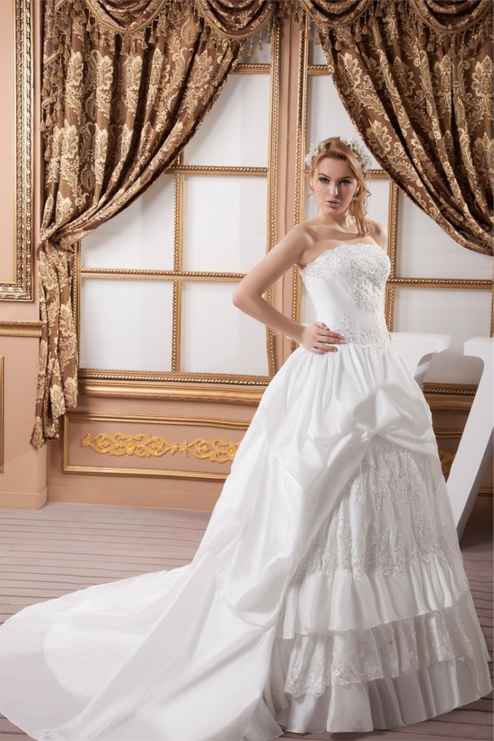 Sleeveless Strapless Satin Taffeta Ball Gown Lace Wedding Dresses 2030969