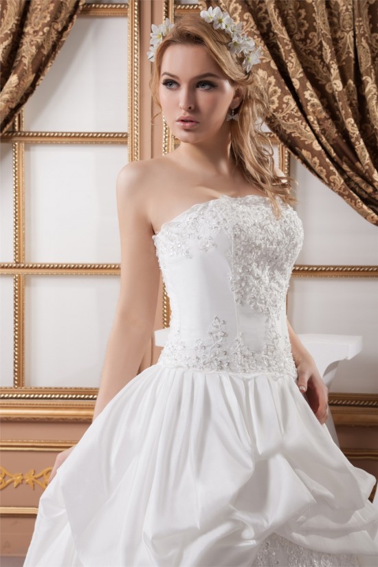 Sleeveless Strapless Satin Taffeta Ball Gown Lace Wedding Dresses 2030969