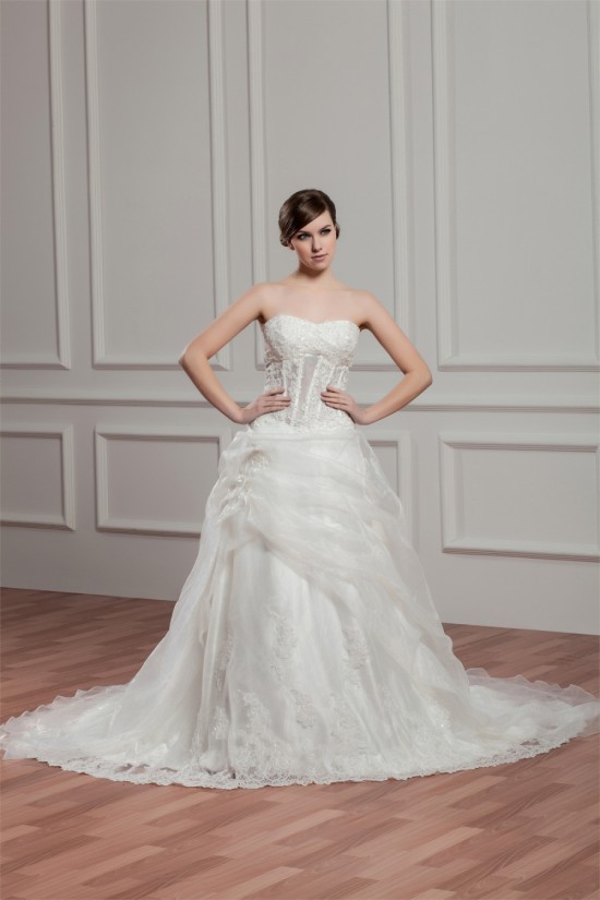 A-Line Satin Lace Beautiful Sleeveless Strapless Wedding Dresses 2030973 A-Line Satin Lace Beautiful Sleeveless Strapless Wedding Dresses 2030973