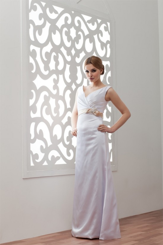 Sleeveless V-Neck Elastic Woven Satin Sheath/Column Wedding Dresses 2030974 Sleeveless V-Neck Elastic Woven Satin Sheath/Column Wedding Dresses 2030974