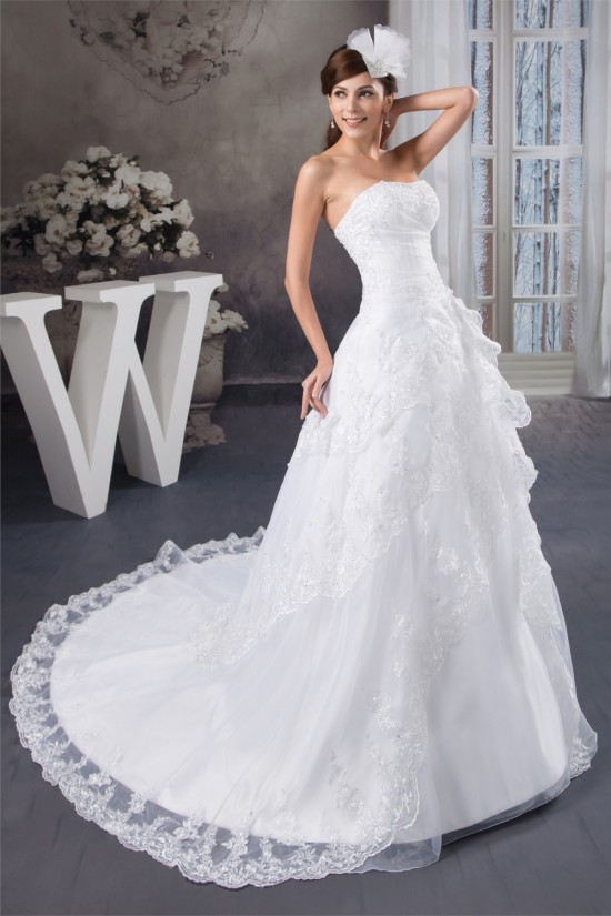 A-Line Strapless Satin Lace Wedding Dresses 2030979 A-Line Strapless Satin Lace Wedding Dresses 2030979