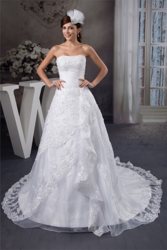 A-Line Strapless Satin Lace Wedding Dresses 2030979 A-Line Strapless Satin Lace Wedding Dresses 2030979