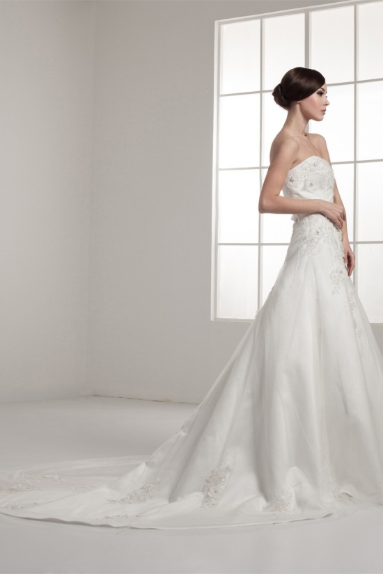 Strapless Satin A-Line Sleeveless Beautiful Beaded Wedding Dresses 2030996 Strapless Satin A-Line Sleeveless Beautiful Beaded Wedding Dresses 2030996