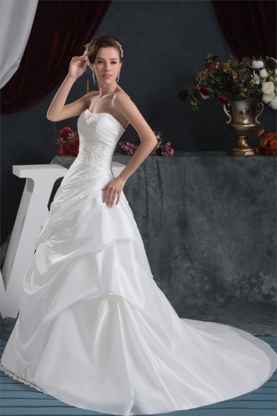 Strapless Satin Taffeta A-Line Sleeveless Lace Beautiful Wedding Dresses 2030999