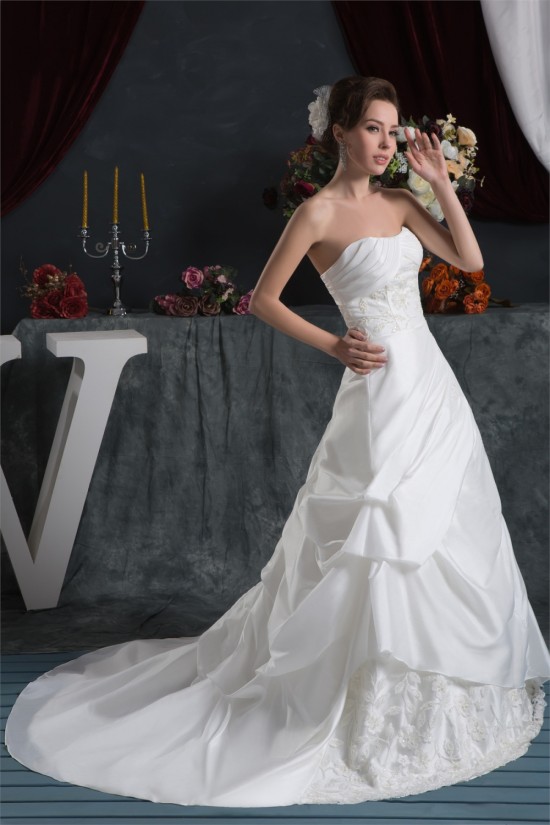 Strapless Satin Taffeta A-Line Sleeveless Lace Beautiful Wedding Dresses 2030999