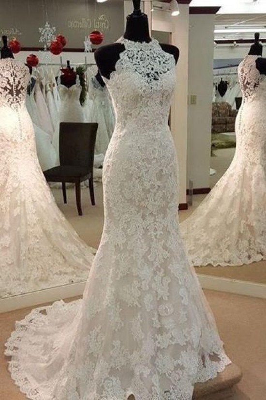 Mermaid Jewel Neckline Lace Wedding Dresses Bridal Gowns 3030008 Mermaid Jewel Neckline Lace Wedding Dresses Bridal Gowns 3030008