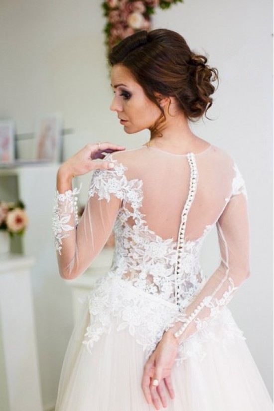 Sheer Long Sleeves Lace Tulle Wedding Dresses Bridal Gowns 3030018 Sheer Long Sleeves Lace Tulle Wedding Dresses Bridal Gowns 3030018